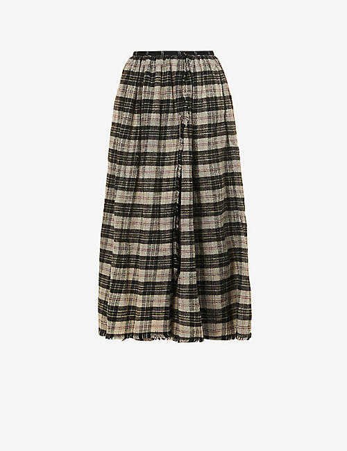 R13: Checked high-rise cotton midi skirt