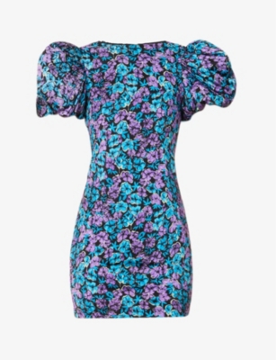 ROTATE BIRGER CHRISTENSEN NOON FLORAL-PRINT PUFF-SLEEVE WOVEN MINI DRESS