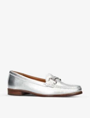 Shop Carvela Comfort Women's Silver Click 2 Chain-embellished Leather Loafers