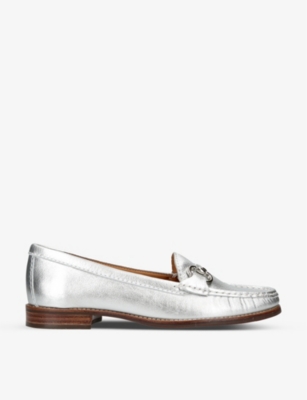 Carvela Comfort Womens Silver Click 2 Chain-embellished Leather Loafers