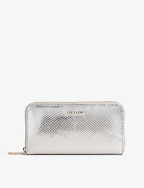 TED BAKER: Silveah large snake-textured metallic-leather purse