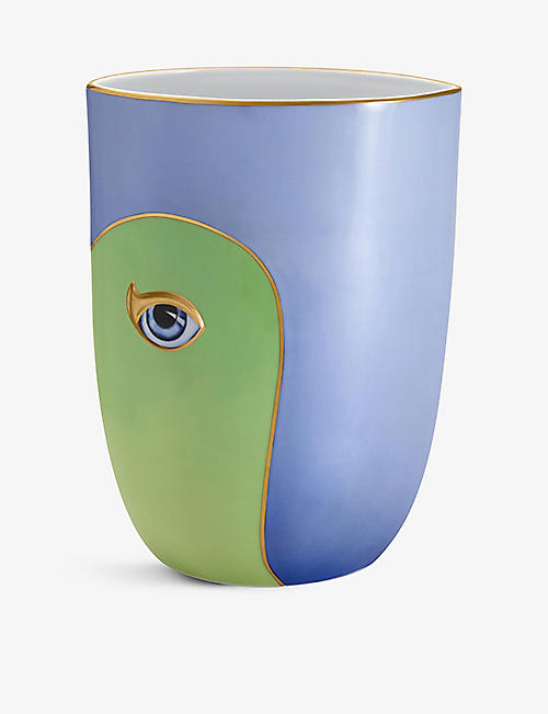 L'OBJET: L'Objet x Lito porcelain and 24ct yellow-gold vase 22cm
