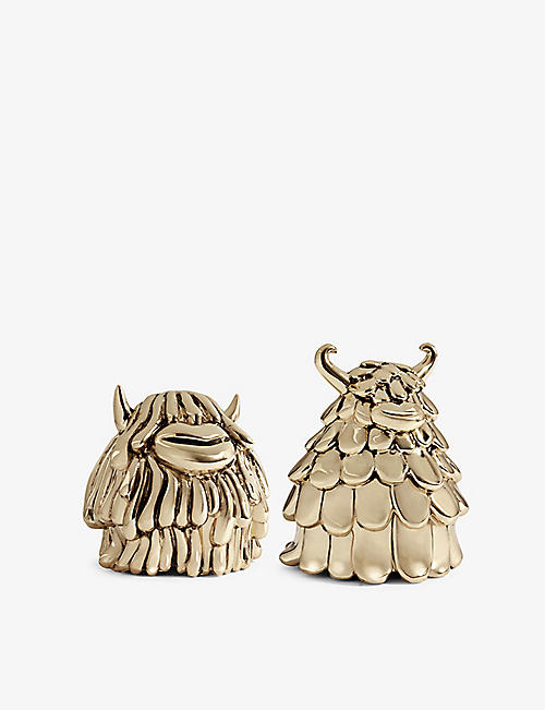 L'OBJET: Niki and Simon 24ct gold-plated brass salt and pepper shakers