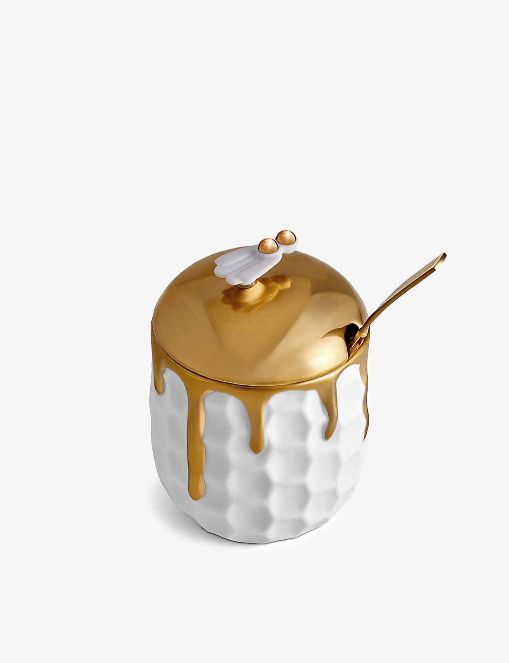 Shop L'objet Beehive Porcelain And 24ct Gold-plated Honeypot With Spoon 13cm