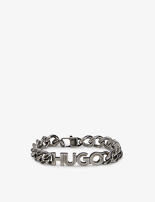 HUGO: Logo-plaque stainless-steel chain bracelet