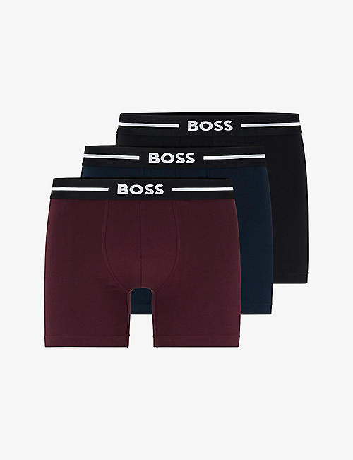BOSS: Pack of three branded-waistband stretch-cotton boxer briefs