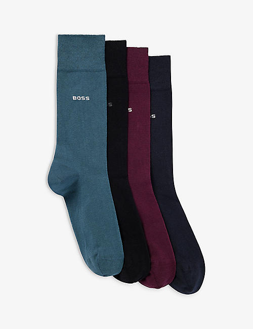 BOSS: Pack of four branded stretch cotton-blend socks