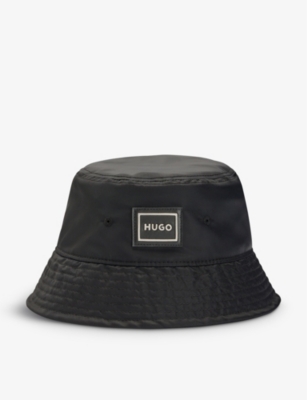 HUGO HUGO MENS BLACK LOGO-PATCH SHELL BUCKET HAT,61158277