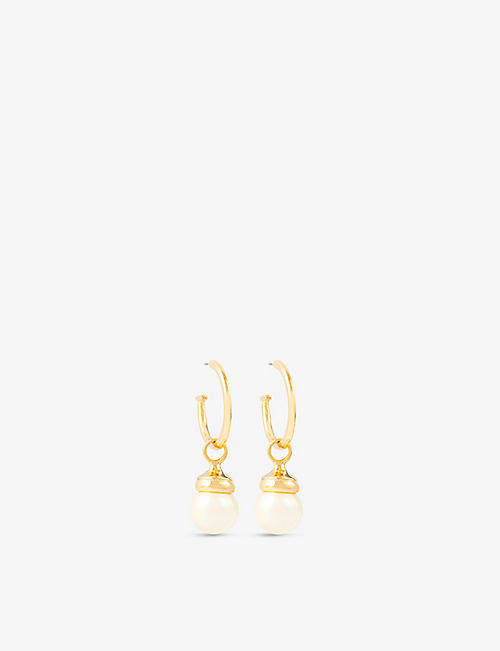 SUSAN CAPLAN: Pre-loved Rediscovered yellow gold-plated metal and faux-pearl hoop earrings