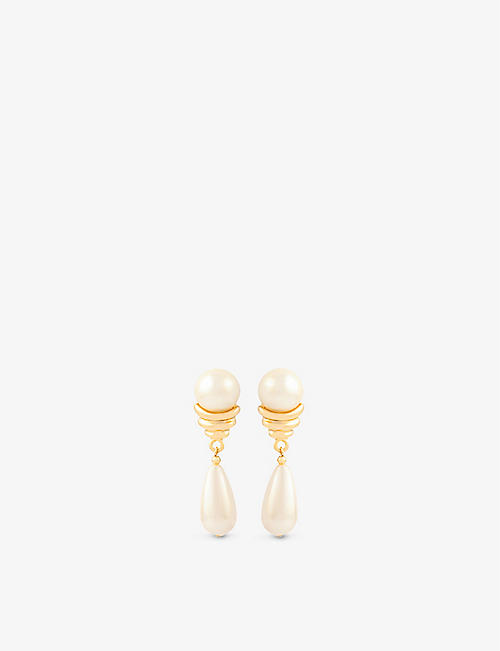SUSAN CAPLAN: Pre-loved Rediscovered yellow gold-plated and faux-pearl drop earrings