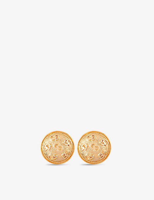 SUSAN CAPLAN: Pre-Loved Dior logo-embellished yellow gold-plated clip-on earrings
