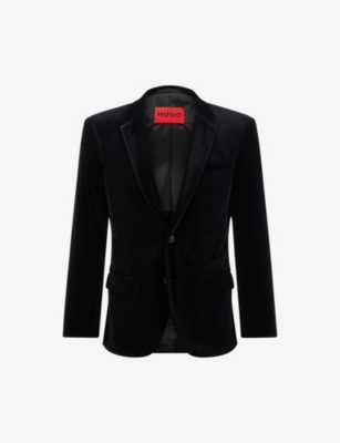 Hugo Mens Black Slim-fit Single-breasted Stretch-velvet Blazer