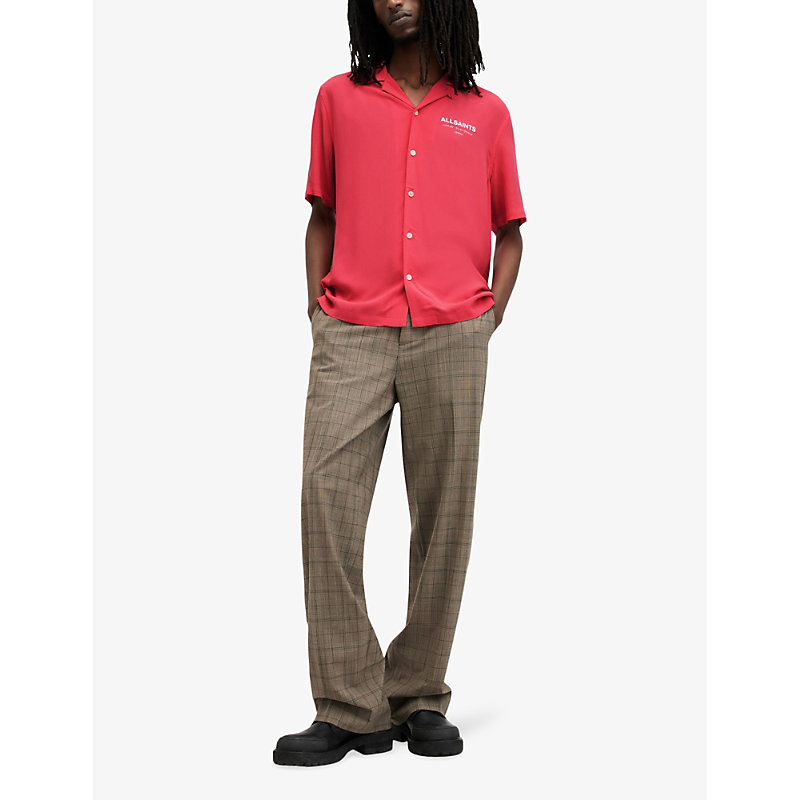 Shop Allsaints Underground Short-sleeved Woven Bowling Shirt In Hot Pink