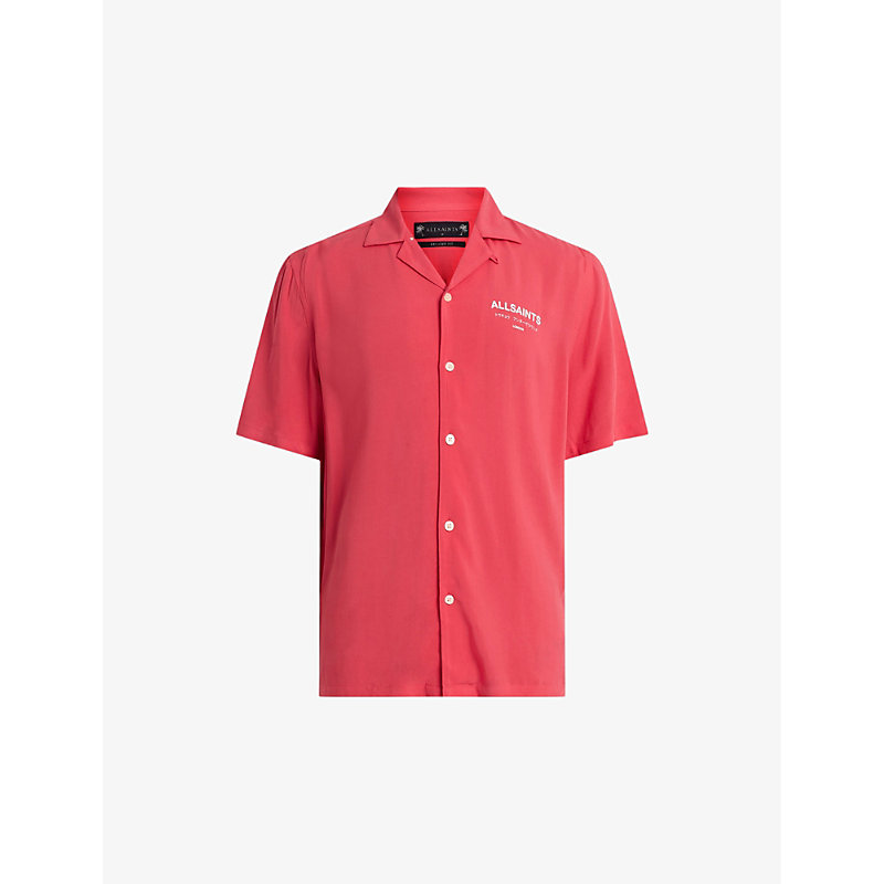 Shop Allsaints Men's Hot Pink Underground Short-sleeved Woven Bowling Shirt