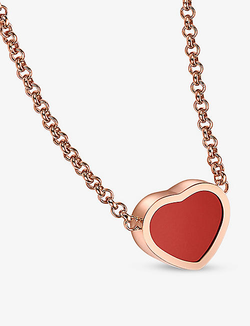 CHOPARD: Happy Hearts 18ct rose-gold and carnelian pendant necklace