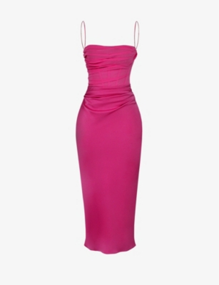 HOUSE OF CB: Teia sweetheart-neck satin-crepe midi dress