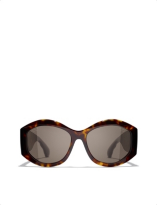 Pre-owned Chanel Womens Brown Ch5486 Oval-frame Acetate Tortoiseshell Sunglasses