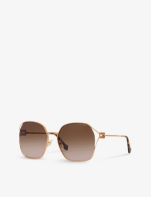 Shop Miu Miu Women's Gold Mu 52ws Square-frame Metal Sunglasses