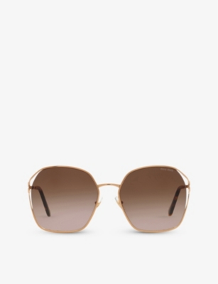 Shop Miu Miu Women's Gold Mu 52ws Square-frame Metal Sunglasses