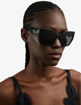 Shop Prada Women's Black Pr 19zs Cat-eye Frame Acetate Sunglasses