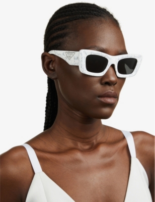 Shop Prada Women's White Pr 13zs Cat-eye Acetate Sunglasses