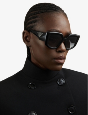 Shop Prada Women's Black Pr 14zs Irregular-frame Acetate Sunglasses