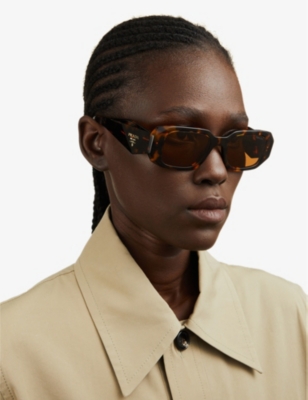 Shop Prada Women's Yellow Pr 17ws Rectangle-frame Acetate Sunglasses