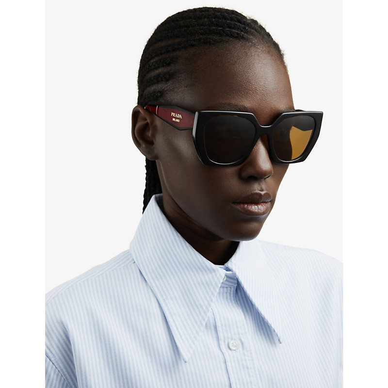 Shop Prada Women's Brown Pr 15ws Rectangle-frame Tortoiseshell-effect Acetate Sunglasses