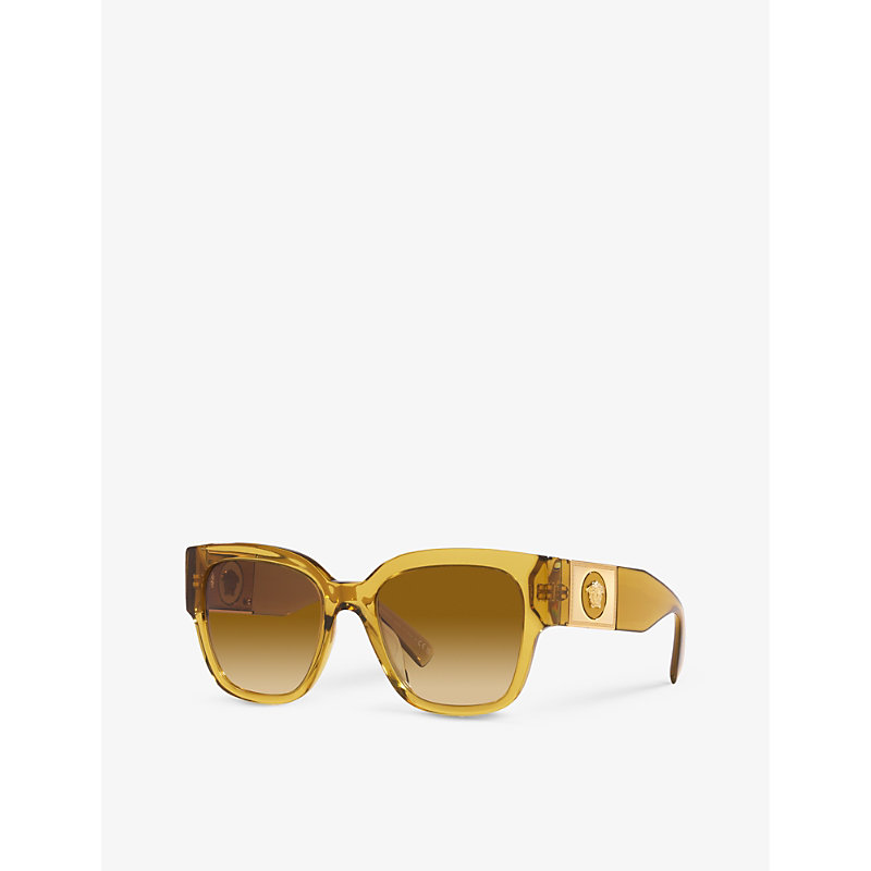 Shop Versace Women's Yellow Ve4437u Pillow-frame Acetate Sunglasses