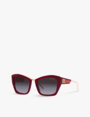 Shop Miu Miu Women's Red Mu 02ys Cat-eye Acetate Sunglasses