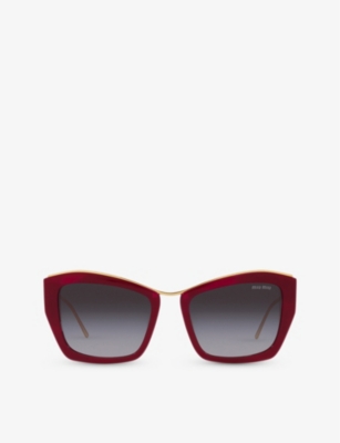 Shop Miu Miu Women's Red Mu 02ys Cat-eye Acetate Sunglasses
