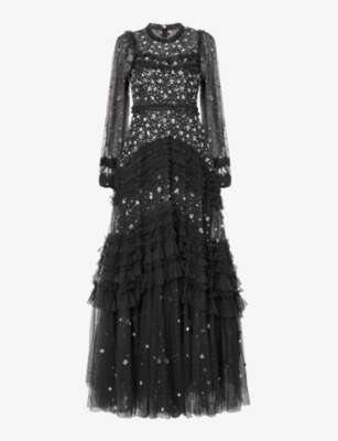 NEEDLE AND THREAD - Maybelle sequin-embellished ruffle-trim woven maxi ...