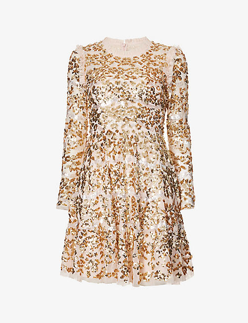 NEEDLE AND THREAD: Alicia sequin-embellished recycled polyester mini dress