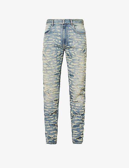 GIVENCHY: Distressed slim-fit mid-rise stretch-denim jeans