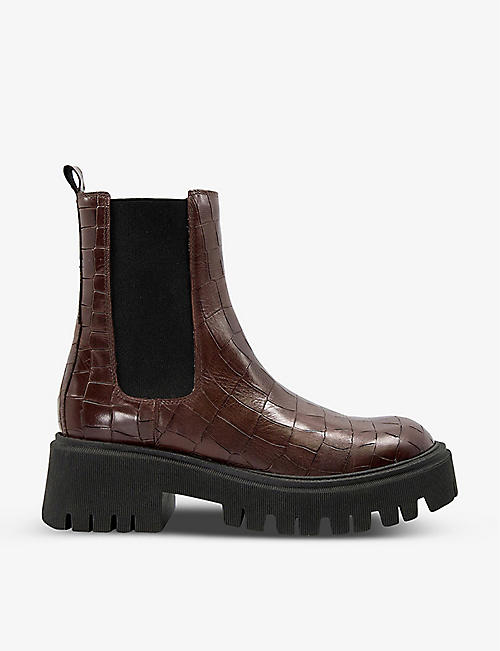 DUNE: Pasto croc-embossed cleated-sole leather Chelsea boots