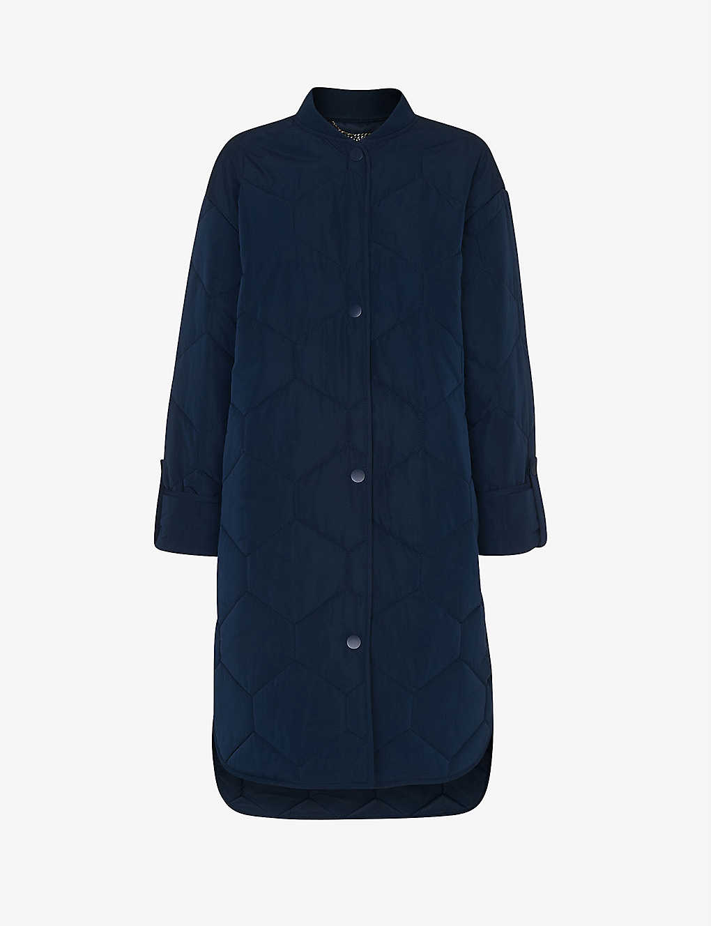 Whistles Longline Diamond-quilted Recycled-polyester Coat In Navy