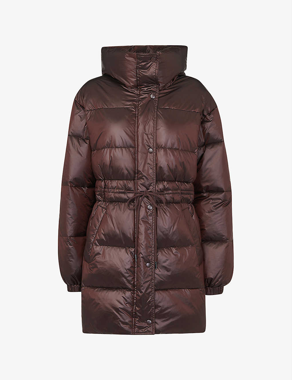 Whistles Tilly Shiny Hooded Puffer Jacket In Brown