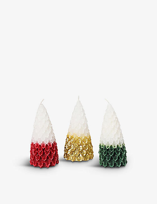 PAPERCHASE: Christmas tree-shaped dip-dyed candles set of three