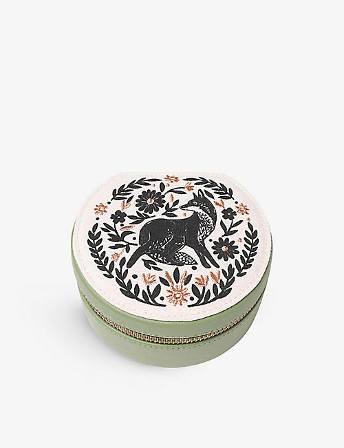 PAPERCHASE: Folk Art graphic-print embroidered cotton and faux-leather jewellery box 6cm x 12cm