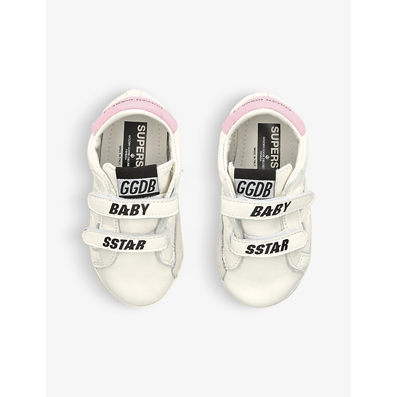 Shop Golden Goose Baby Old School Low-top Leather Trainers 6-12 Months In White/oth