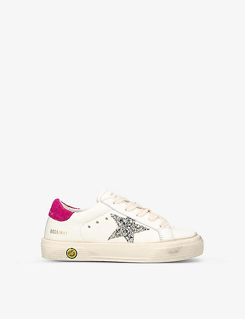GOLDEN GOOSE: May glitter star-embellished leather trainers 6 months-5 years