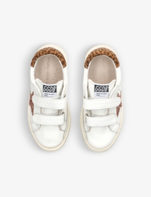 Shop Golden Goose Girls White/oth Kids May Glitter-star And Leopard-print Tab Leather Trainers 6 Months -