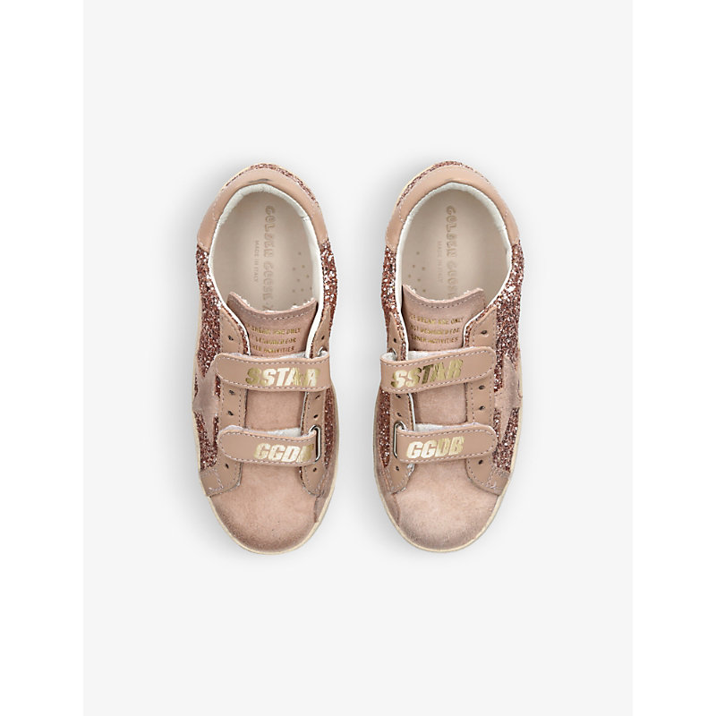 Shop Golden Goose Pink Kids Old School Glitter And Suede Trainers 6-9 Years