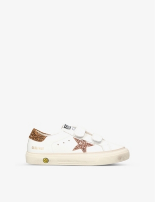 Shop Golden Goose Girls White/oth Kids May School Glitter Star And Leopard-print Heel Leather Trainers 6-