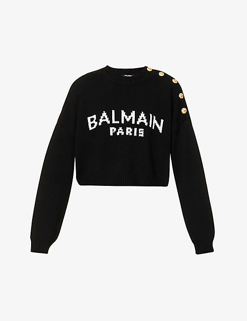 BALMAIN: Ski logo-print knitted jumper