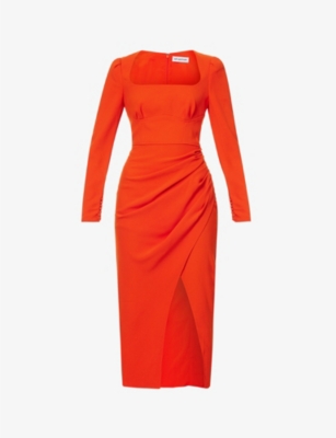 SELF PORTRAIT Square neck slim fit woven midi dress Selfridges