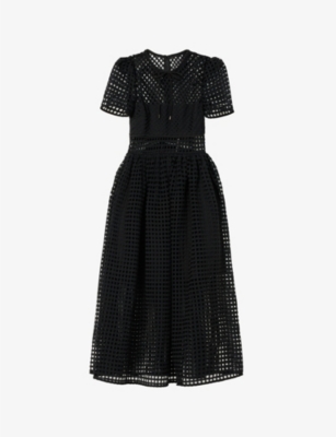 SELF PORTRAIT Geometric pattern flared hem woven midi dress