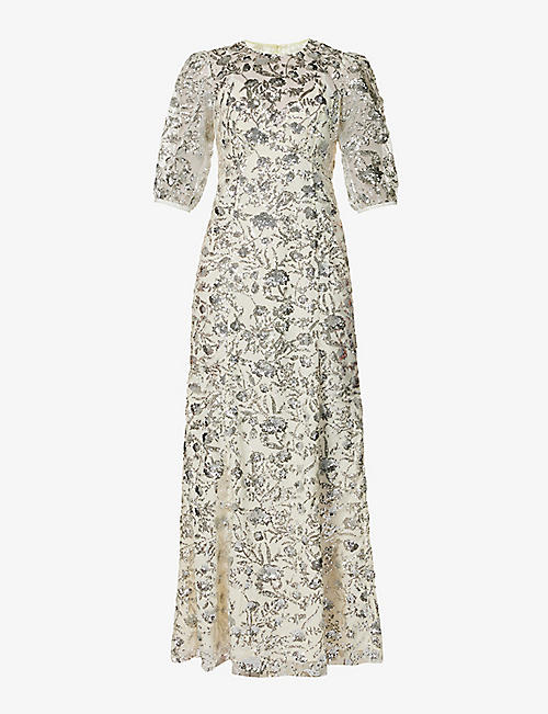 SELF PORTRAIT: Sequin-embellished woven maxi dress