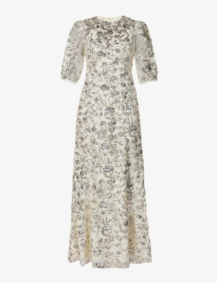 Self-portrait Sequin-embellished Maxi Dress In Champagne