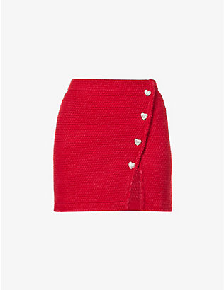SELF PORTRAIT: Button-embellished wool-blend knitted mini skirt